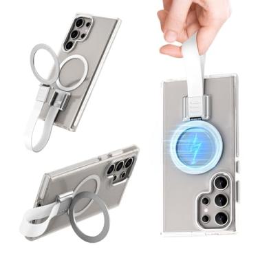 Imagem de OGRANEE Capa para Samsung Galaxy S24 Ultra fina transparente com cordão de silicone e suporte de anel compatível com Mag Safe, capa protetora rígida ultrafina S24 com suporte magnético feminino