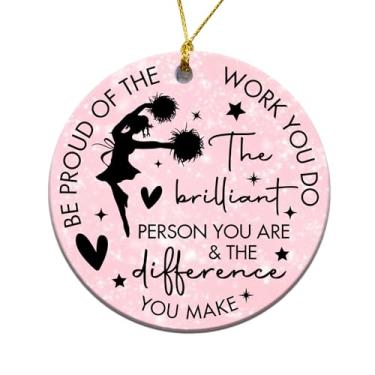 Imagem de MEDROC Enfeite de Natal de líder de torcida – para árvore de Natal redonda de cerâmica 7,6 cm, presentes de líder de torcida para Cheer Sister Team Member Squad, enfeites de torcida, decoração de casa