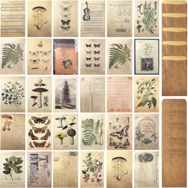 Imagem de Conjunto de cartão postal e envelope estilo vintage floral retrô planta borboleta memórias vintage carta planta música cartão postal
