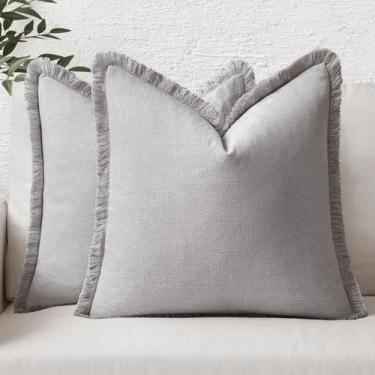 Imagem de Capas de almofada MIULEE Linen Fringe, cinza claro, 45x45cm