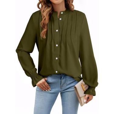 Imagem de Blusa feminina Astylish com botões em chiffon verde tamanho L