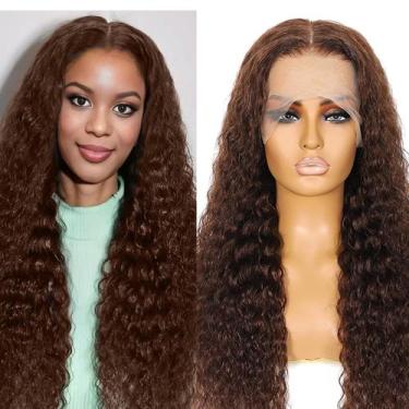 Imagem de Peruca frontal de renda Bworto Chocolate Brown Human Hair 66cm