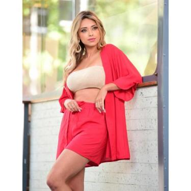Imagem de Conjunto Feminino Verão Estiloso  Kimono Leve + Shorts Confortável - L