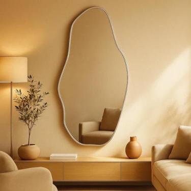 Imagem de Espelho Grande Orgânico 115x60 Decoração Corpo Inteiro com Moldura de 