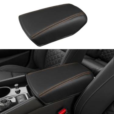 Imagem de DEYTOP Capa de console central para Nissan Maxima 2016-2023 capa de apoio de braço para Nissan Maxima 2016 2023 acessórios protetor de apoio de braço de couro antiarranhões (preto com pontos laranja)