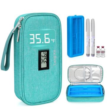 Imagem de Estojo de viagem térmico para frascos de insulina Leng Ke com visor de ° F - Bolsa de viagem refrigerada aprovada pela TSA com tijolo de gelo protetor, resfriamento de longa duração para frascos e