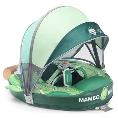 Imagem de Boia de bebê Mambobaby com dossel para cintura infantil, nadador, treinador, boia não inflável, com alça de segurança ajustável (verde - crocodilos)