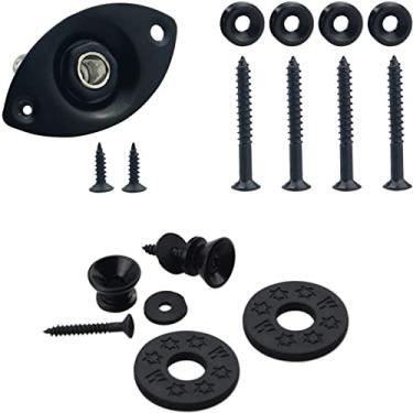 Imagem de Wwomusic Soquete oval preto de 1/4" (6,35 mm) para entrada de guitarra e saída, buchas de virolas de junta de braço de guitarra com parafusos para guitarra ou baixo Fender Strat Tele, 2 botões de alça