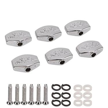 Imagem de 6 peças de botões de afinação de guitarra quadrados grandes esculpidos em metal, botão de cabeça de máquina de substituição, para substituição de peças de guitarra, com parafusos e espaçadores, prata
