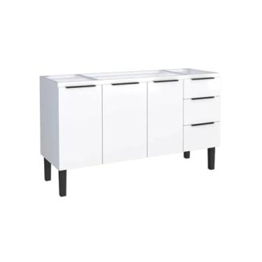 Imagem de Gabinete de Cozinha 144 cm Armário Aço 3 Portas e 3 Gavetas (Branco)