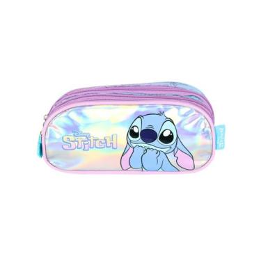 Imagem de Estojo Triplo Infantil Lilo Stitch Holográfico Arco Íris - Maxlog, AZU
