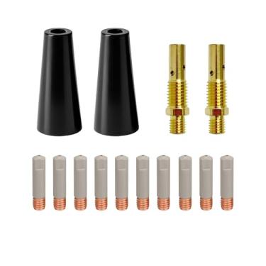 Imagem de TimelyDu Kit de soldagem de bocal sem gás com núcleo de fluxo de 14 peças com revestimento antiaderente; acessórios de soldagem MIG de substituição de pontas de soldagem de cerâmica, compatíveis com