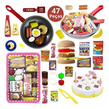 Imagem de Kit com 47 peças Comidinhas de Brinquedo Cozinha Bolo Frigideira Merca