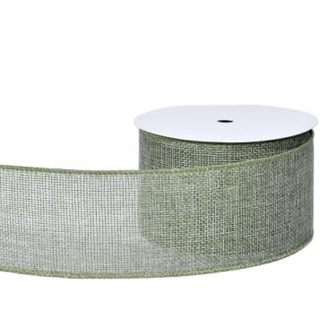 Imagem de YAMA Fita verde sálvia com fio 6 cm x 10 metros, fitas com fio de serapilheira para embrulhar presentes, buquê de flores, árvore de Natal, fazer laços de guirlanda