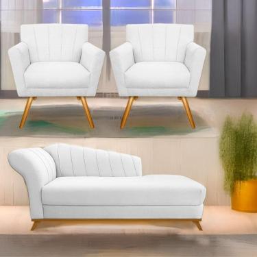 Imagem de Kit Diva Recamier Vanessa 160Cm Lado Direito E 02 Poltronas Laura Suede Cor Branco