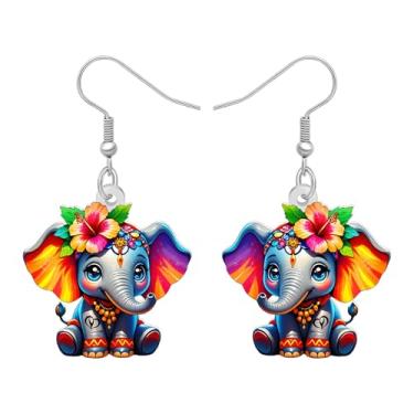 Imagem de DOWAY Brincos de elefante africano florais de acrílico pendurados, joias de anime de desenho animado, brincos de elefante africano, presentes para mulheres amantes da natureza, Medium, Acrílico, Sem