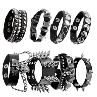 Imagem de HISAKYST Pulseiras com pontas de 6 peças, pulseiras de emo, unissex, estilo rock legal dos anos 80, um item essencial para festas, festivais de música e entusiastas de motocicletas