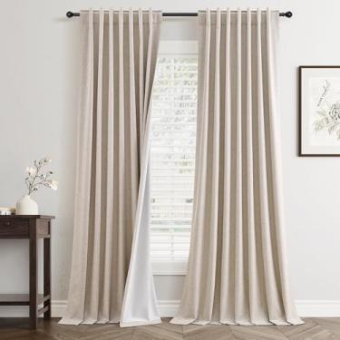 Imagem de Cortinas blackout de linho de aveia 300 cm de comprimento, conjunto de 2 painéis para sala de estar, quarto, redução de ruído térmico, cortinas de linho 100% blackout, cortinas de janela que escurecem