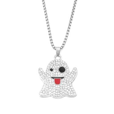 Imagem de OIDIMS Lindo colar de fantasma de strass para mulheres e homens, pingente assustador, corrente longa, fantasia de Halloween, acessório de festa de terror e pesadelo, joia para melhor amiga 71 cm