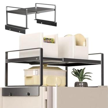 Imagem de Rack de armazenamento ajustável para geladeira/lavadora – Prateleira organizadora expansível, design em forma de L, antiderrapante, economiza espaço para cozinha, lavanderia, dormitório (serve na