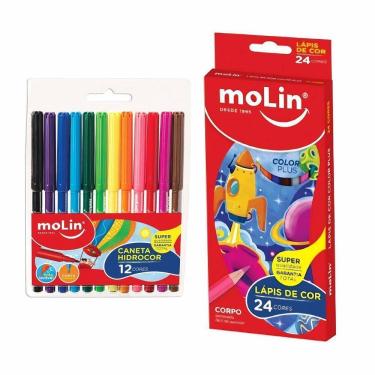 Imagem de Lapis De Cor 24 Cores + Canetinha Hidrocolor 12 Cores Molin