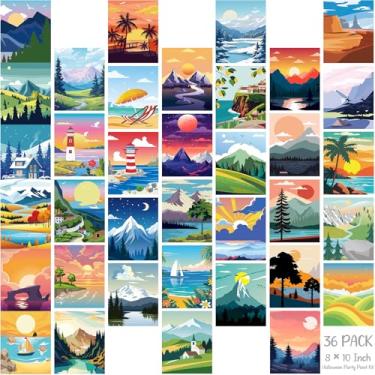 Imagem de Harloon 36 peças de tela pré-desenhada de 20 x 25 cm para pintura em tela pré-esticada para adultos ilustração contorno de paisagem para beber e pintar artigos de festa