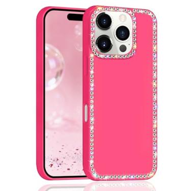 Imagem de VAOXTY Capa compatível com iPhone 16 Pro Max Bling Diamond 3D Rhinestone Cute for Women Girls Hot Pink Case Glitter Brilhante Gema Design Soft Silicone Luxury Fashion Protective Phone Case
