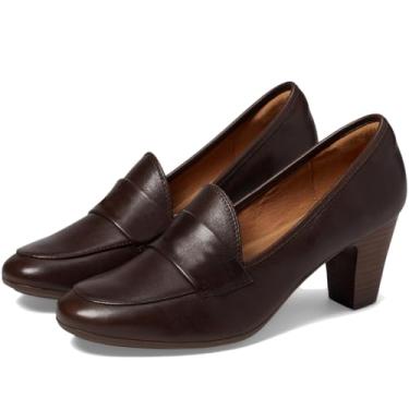 Imagem de SHODENSE Sapatos femininos com salto gatinho grosso, bico redondo, fechado, sem fecho, mocassim de camurça, fosco, salto médio, sapato loafer bico amêndoa, confortável, sapatos Oxford, escritório