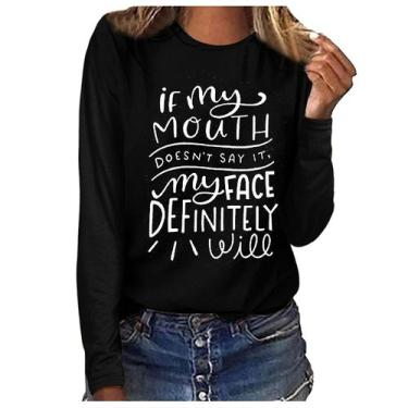 Imagem de Moletom feminino estampado de manga comprida pulôver blusa superior - 