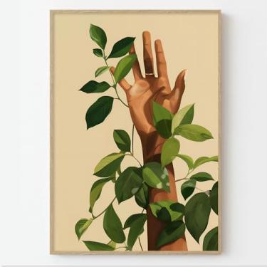 Imagem de Arte de parede em tela de mulher negra, imagens afro-americanas, boho, impressão botânica, pintura abstrata africana, pôster feminino boêmio, arte de parede, pintura de planta verde, arte botânica