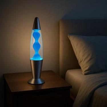Imagem de Luminária de Mesa Abajur Decorativo Lava Lamp Retrô 34cm com Bolhas Coloridas, Base Prata, 110V/220V(220v,Azul)
