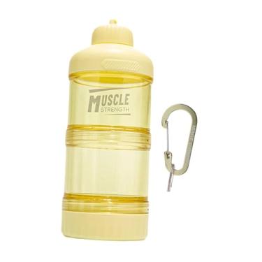Imagem de KiBcsLic Recipiente de proteína em pó com funis, dispensador de proteína conveniente e à prova de vazamento, organizador de suplementos para academia, treino, Amarelo