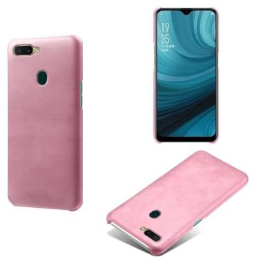 Imagem de Capa para OPPO A5S,Proteção contra quedas,Casca de volta de cor sólida simples,Design de couro de imitação de plástico-Pink