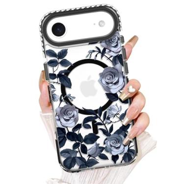 Imagem de AIGOMARA Capa floral para iPhone Air [compatível com MagSafe] Padrão de flor rosa branca com capa de telefone transparente para mulheres Gilrs Soft TPU e PC Capa protetora traseira fina