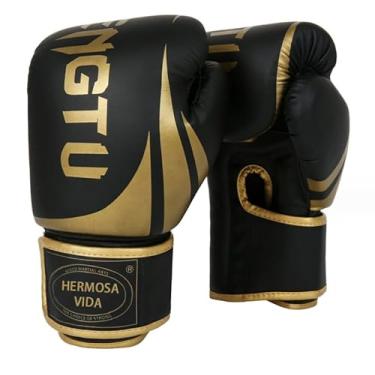 Imagem de Luvas de boxe, Muay Thai, Kickboxing, adequadas para iniciantes, unissex (ouro preto, 10OZ)