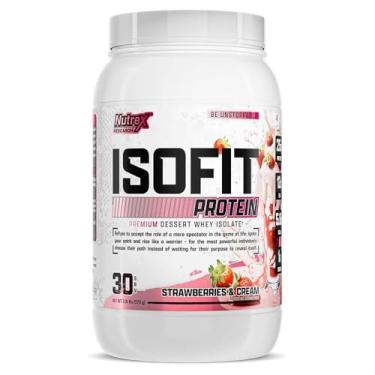 Imagem de Nutrex Research IsoFit Whey Protein em pó instantâneo 100% isolado de proteína de soro de leite (30 porções (pacote com 1), morangos e creme)