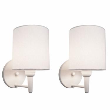 Imagem de Kit-2 Arandela Cilíndrica Md-2009 Base Branco Cúpula Em Tecido 14x15cm Branco - Bivolt