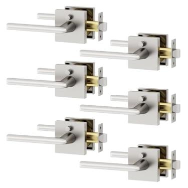 Imagem de Okun Mirra Pacote com 6 maçanetas de privacidade para banheiro e quarto com botão interno reversível em níquel escovado