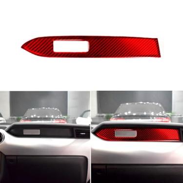 Imagem de PJFUS Adesivo de decoração de capa anticolisão de painel de painel de carro de fibra de carbono vermelho real compatível com acessórios Ford Mustang 2015 2016 2017 2018 2019 2020