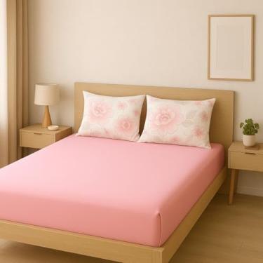 Imagem de Jogo de Lençol Teka Diamante 3 Peças Casal 100% Algodão 150 Fios (Rosa Fronha Floral)