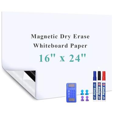 Imagem de Warasee Quadro branco magnético apagável a seco, quadro branco autoadesivo de 40,6 cm x 61 cm para parede, quadro apagável a seco fácil de escrever e limpar para crianças, escritório, casa, com