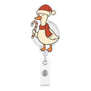 Imagem de Carretel de crachá de Natal Silly Goose – Porta-identidade retrátil engraçado com bengala doce para enfermeiros, professores, estudantes e funcionários de escritório