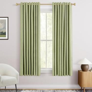 Imagem de Cortinas blecaute verde sálvia 160 cm de comprimento para quarto com ilhós cortina de veludo chenille bloqueio de luz isolamento térmico rústico texturizado casa de fazenda sala de estar cortinas