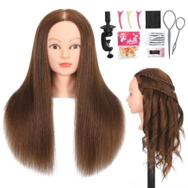 Imagem de Cabeça de manequim ZOMOI com cabelo humano 100% real 22-24 polegadas
