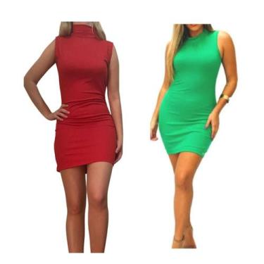 Imagem de KIT C/2 Vestidos Gola Alta Canelado - Emporio J, Vermelho, Verde bande
