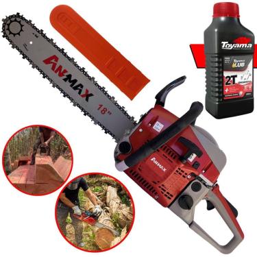 Imagem de Motosserra Profissional Anmax CG5200B À Gasolina 2T 52cc 2,7HP 11.000rpm Robusta e Resistente Sabre 18’` Para Desdobra de Madeira + ÓLEO TOYAMA 2T