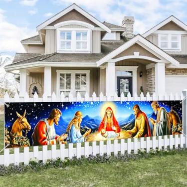Imagem de BlissYard Banner de Natal Decrações de presépio 295 x 50 cm Sagrada Família Jesus Manjedoura Cenário de Natal para decorações de férias e eventos de igreja para meninas ou meninos presentes Banners
