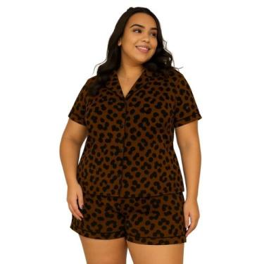 Imagem de Pijama Americano Estampado Plus Size Blusa com Botões que Abrem e Shor