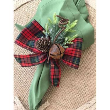 Imagem de Anel Porta Guardanapo Decoração Natal Vermelho Xadrez 08 Un