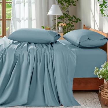 Imagem de Shilucheng Conjunto de lençóis 100% algodão – 600 fios, lençóis com bolso extra profundo para colchões de 45,7 a 61 cm de espessura, respirável e refrescante, lençóis de cama de algodão egípcio de